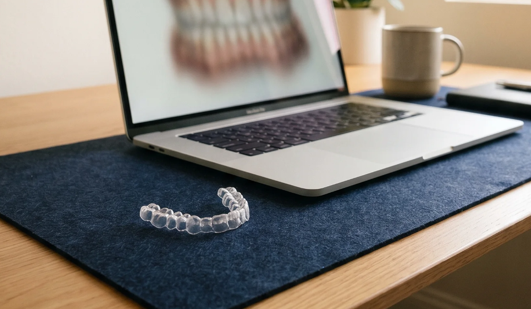 dental professional reviewing clear aligner treatment plan on screen Jawology remote monitoring