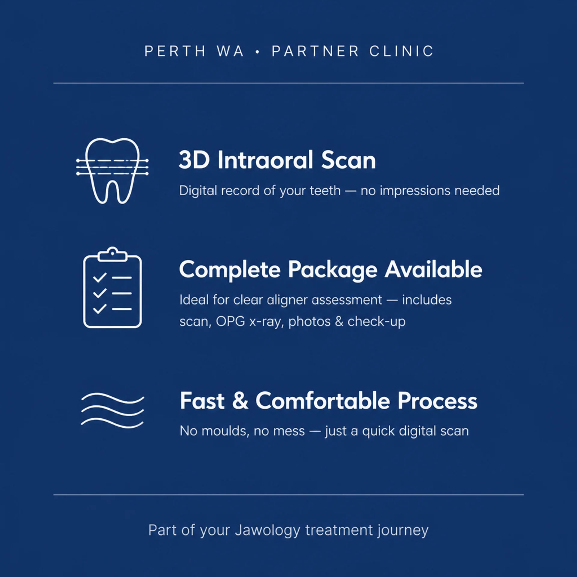 Promotional graphic for a dental clinic in Perth, WA, highlighting 3D intraoral scan services.